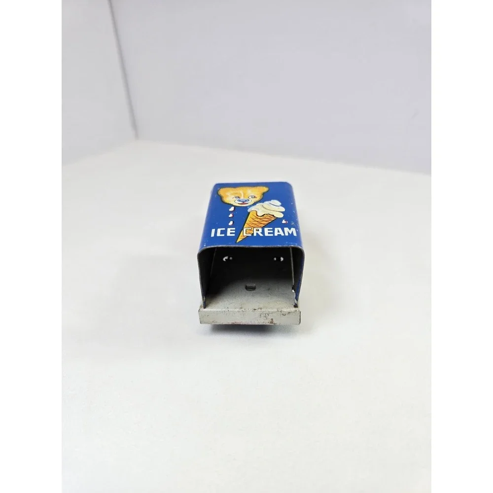 Vintage Tin Litho Ice Cream Delivery Truck Toy Friction Red Blue Advertising